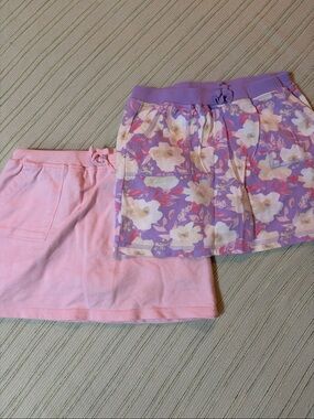 BearPaw Pack of 2 Purple Cream Flower and Pink Girls Pinafore Skirt